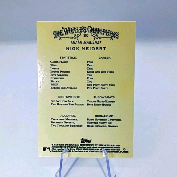 Nick Neidert RC 2021 Topps Chrome Allen & Ginter RC #300 Marlins - Picture 4 of 8